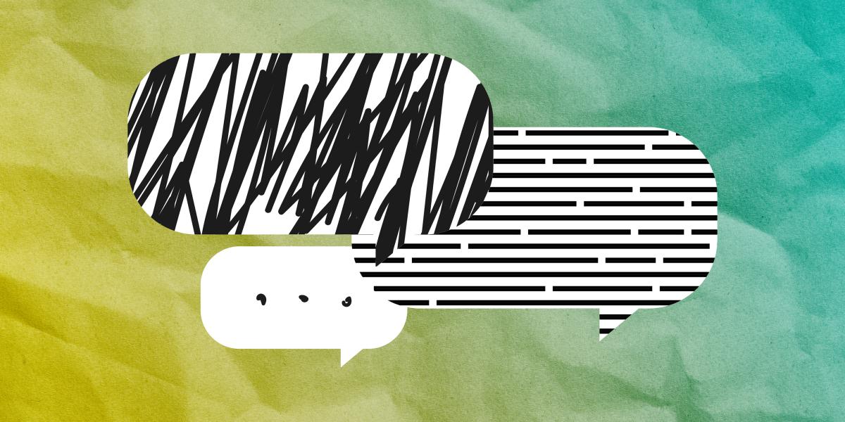 Illustration with speech bubbles.
