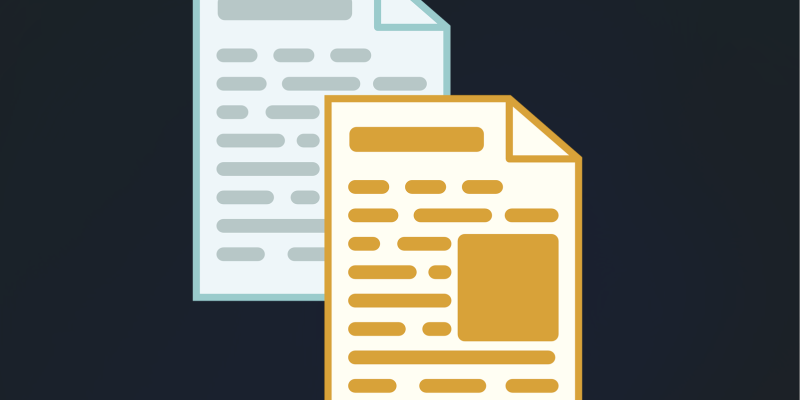 Illustration: Two stylised graphics of document papers. 