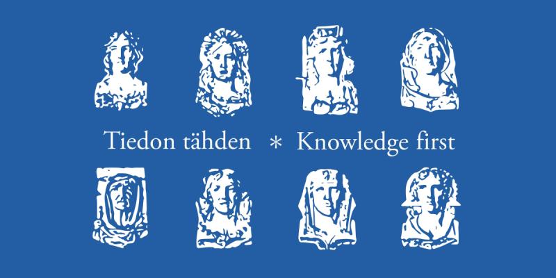 Illustration med texten Tiedon tähden, Knowledge First