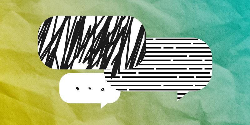 Illustration with speech bubbles. 