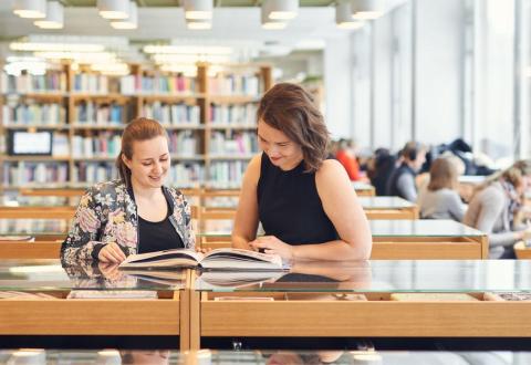 Students in a library.